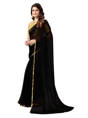 Black woven chiffon saree with blouse 2