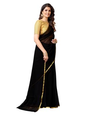Black woven chiffon saree with blouse 3