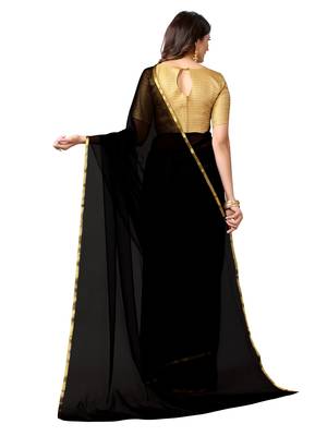 Black woven chiffon saree with blouse 4