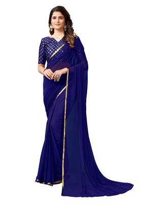 Blue woven chiffon saree with blouse 1