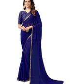 Blue woven chiffon saree with blouse