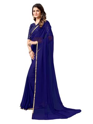 Blue woven chiffon saree with blouse 2