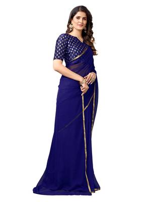 Blue woven chiffon saree with blouse 3