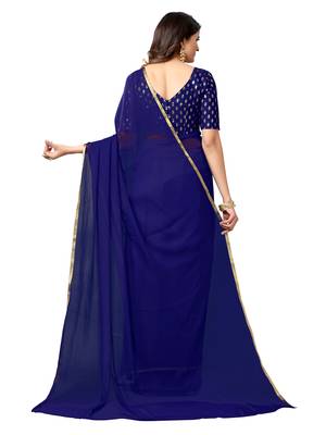 Blue woven chiffon saree with blouse 4