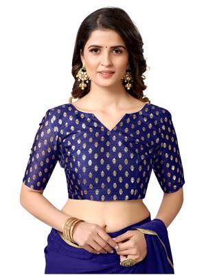Blue woven chiffon saree with blouse 5