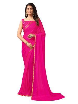 Pink woven chiffon saree with blouse 1