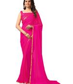 Pink woven chiffon saree with blouse