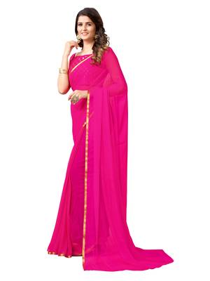 Pink woven chiffon saree with blouse 2