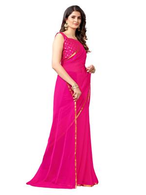 Pink woven chiffon saree with blouse 3