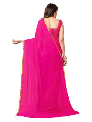 Pink woven chiffon saree with blouse 4