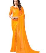 Orange woven chiffon saree with blouse