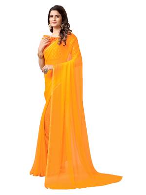 Orange woven chiffon saree with blouse 2