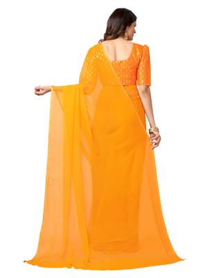 Orange woven chiffon saree with blouse 4