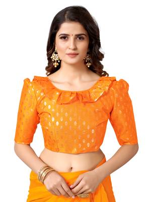 Orange woven chiffon saree with blouse 5