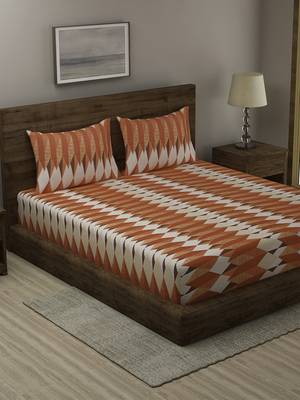 rust PRINTED 330 TC Cotton 1 King Bedsheet with 2 Pillow Covers 1