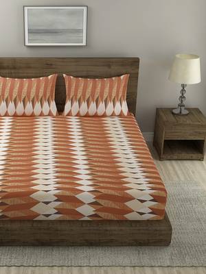 rust PRINTED 330 TC Cotton 1 King Bedsheet with 2 Pillow Covers 2