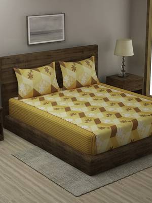 yellow PRINTED 330 TC Cotton 1 King Bedsheet with 2 Pillow Covers 1