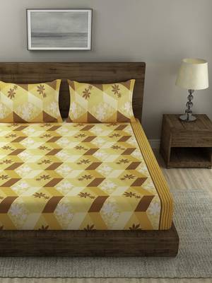 yellow PRINTED 330 TC Cotton 1 King Bedsheet with 2 Pillow Covers 2