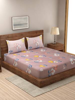 PINK FLORAL 210 TC Cotton 1 King Bedsheet with 2 Pillow Covers 1