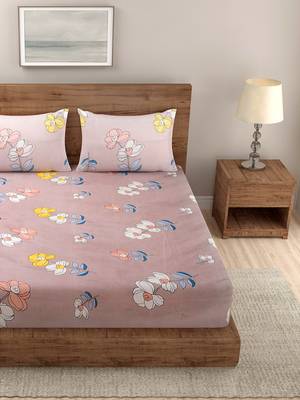 PINK FLORAL 210 TC Cotton 1 King Bedsheet with 2 Pillow Covers 2
