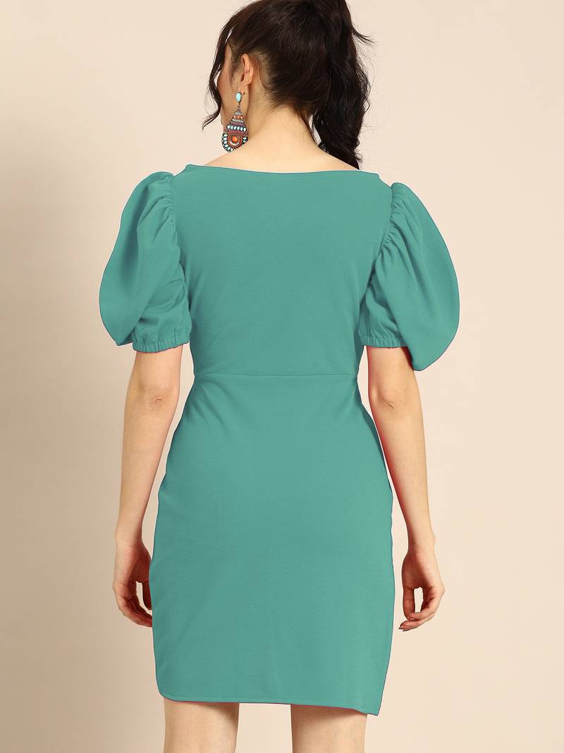 Vintage Pale Cerulean Blue Power Shoulders Tulip Hem Wrap Dress -  UNAVAILABLE - 3749730