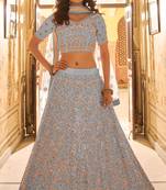 Light-purple zari, dori, thread, zarkan, embroidered crepe Semi Stitched Lehenga