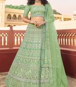 Light green sequins resham embroidered organza Semi Stitched Lehenga