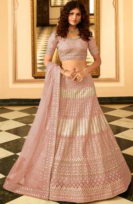Light-purple zari, gota, zarkan, and thread embroidered organza Semi Stitched Lehenga 1