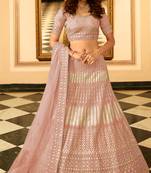 Light-purple zari, gota, zarkan, and thread embroidered organza Semi Stitched Lehenga