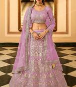 Purple sequins, resham, zari, dori, zarkan, gota, embroidered organza Semi Stitched Lehenga