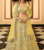 Yellow sequins, resham, zari, dori, zarkan, gota, embroidered organza Semi Stitched Lehenga