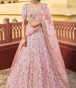 Light-purple dori, swarovski, thread, zarkan, zari, embroidered organza Semi Stitched Lehenga