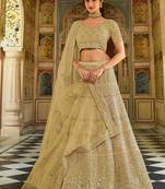 Dark-beige sequins, dori, zarkan, zari, thread, embroidered organza Semi Stitched Lehenga