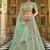 Light-turquoise thread embroidery organza semi stitched lehenga