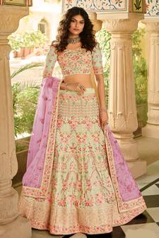 Light-green sequins art silk semi stitched lehenga