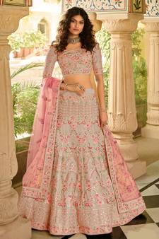 Dark-cream sequins art silk semi stitched lehenga