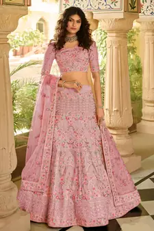 Pink sequins art silk semi stitched lehenga