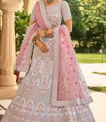 Light-purple zari, dori, thread, zarkan, sequins, embroidered crepe Semi Stitched Lehenga