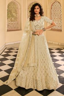 Light-cream gota crepe semi stitched lehenga