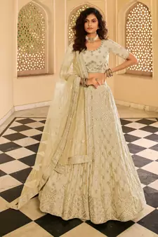 Light-cream gota crepe semi stitched lehenga