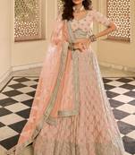 Peach gota patti, zarkan and dori embroidered crepe Semi Stitched Lehenga