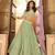 Green thread embroidery organza semi stitched lehenga