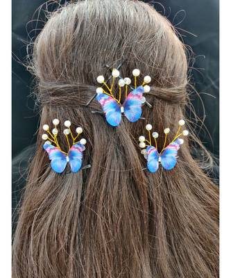 Blue metallic Hair Pins Butterfly 2