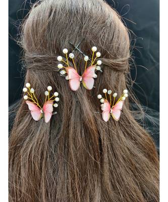 Pink metallic Hair Pins Butterfly 2