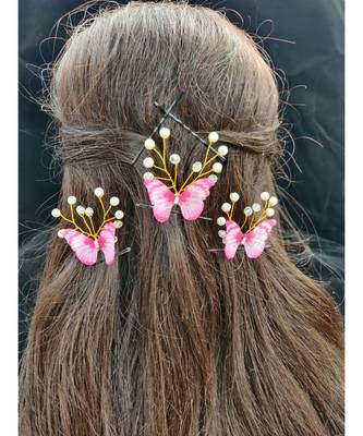 Pink metallic Hair Pins Butterfly 2
