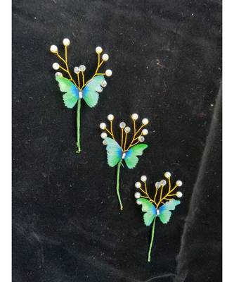 Green metallic Hair Pins Butterfly 1