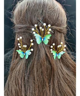 Green metallic Hair Pins Butterfly 2