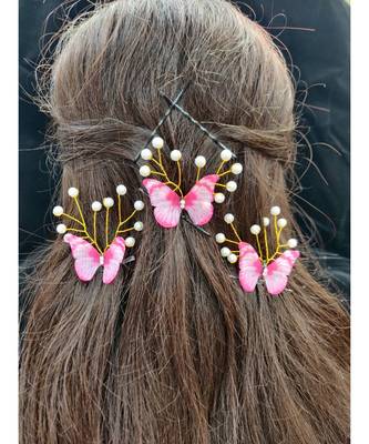 Pink metallic Hair Pins Butterfly 2