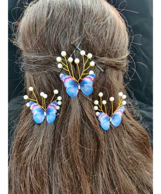 Blue metallic Hair Pins Butterfly 2