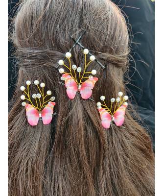 Pink metallic Hair Pins Butterfly 2